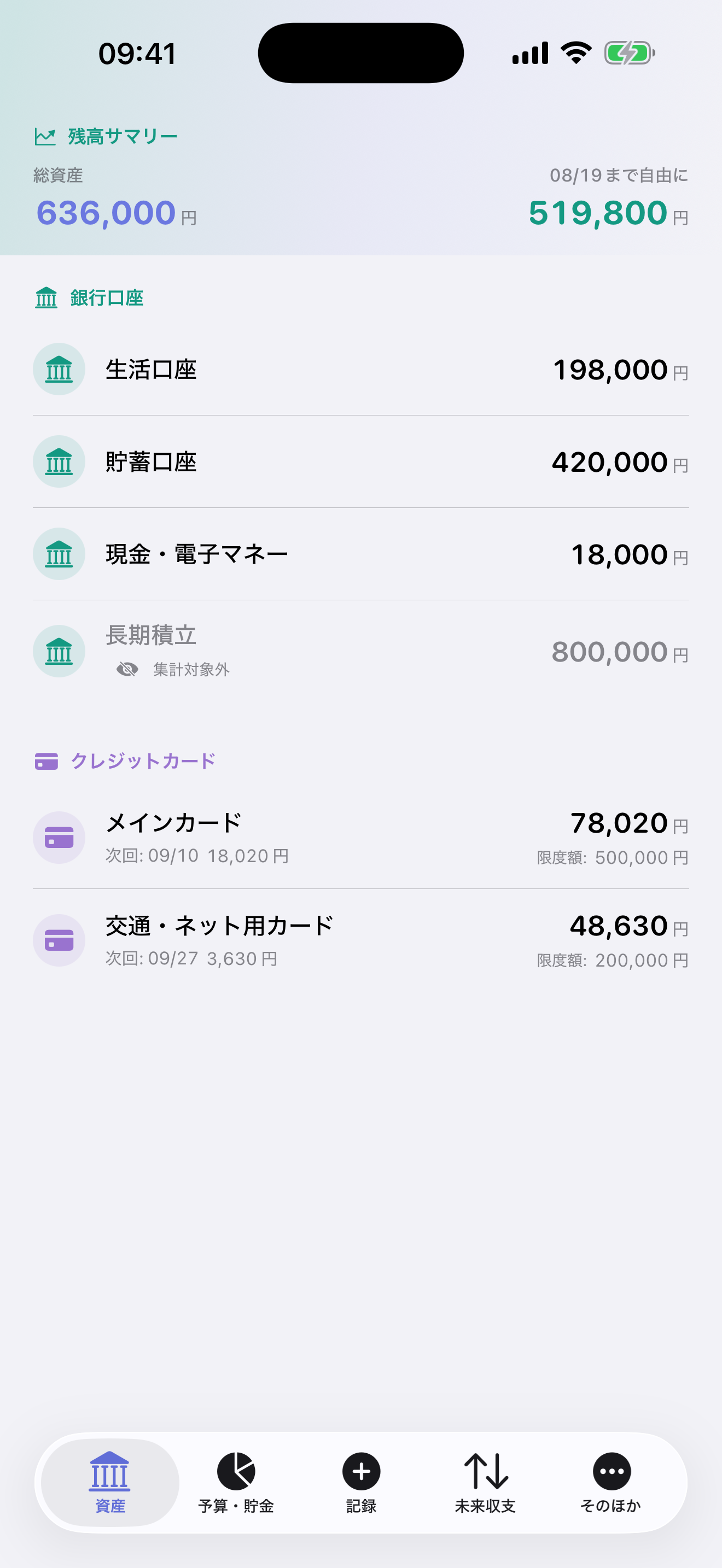 データ追加後の資産画面