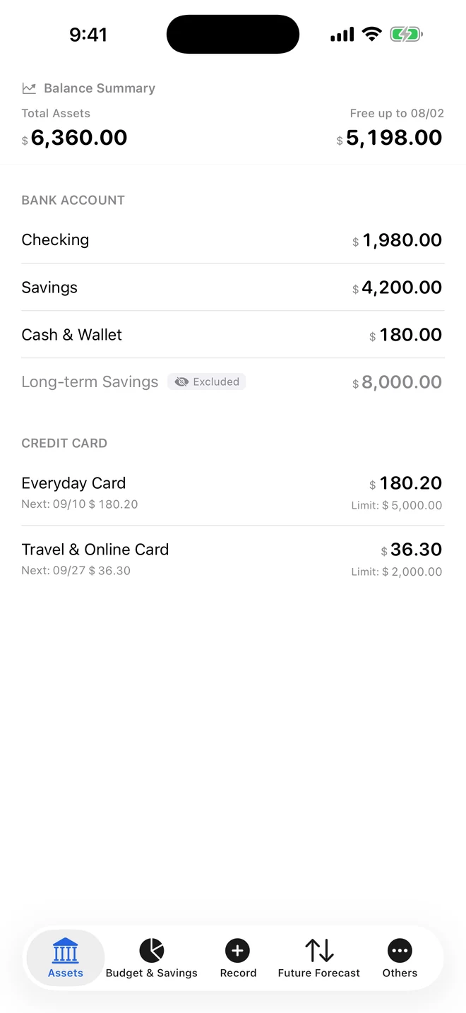 Accounts and cards together